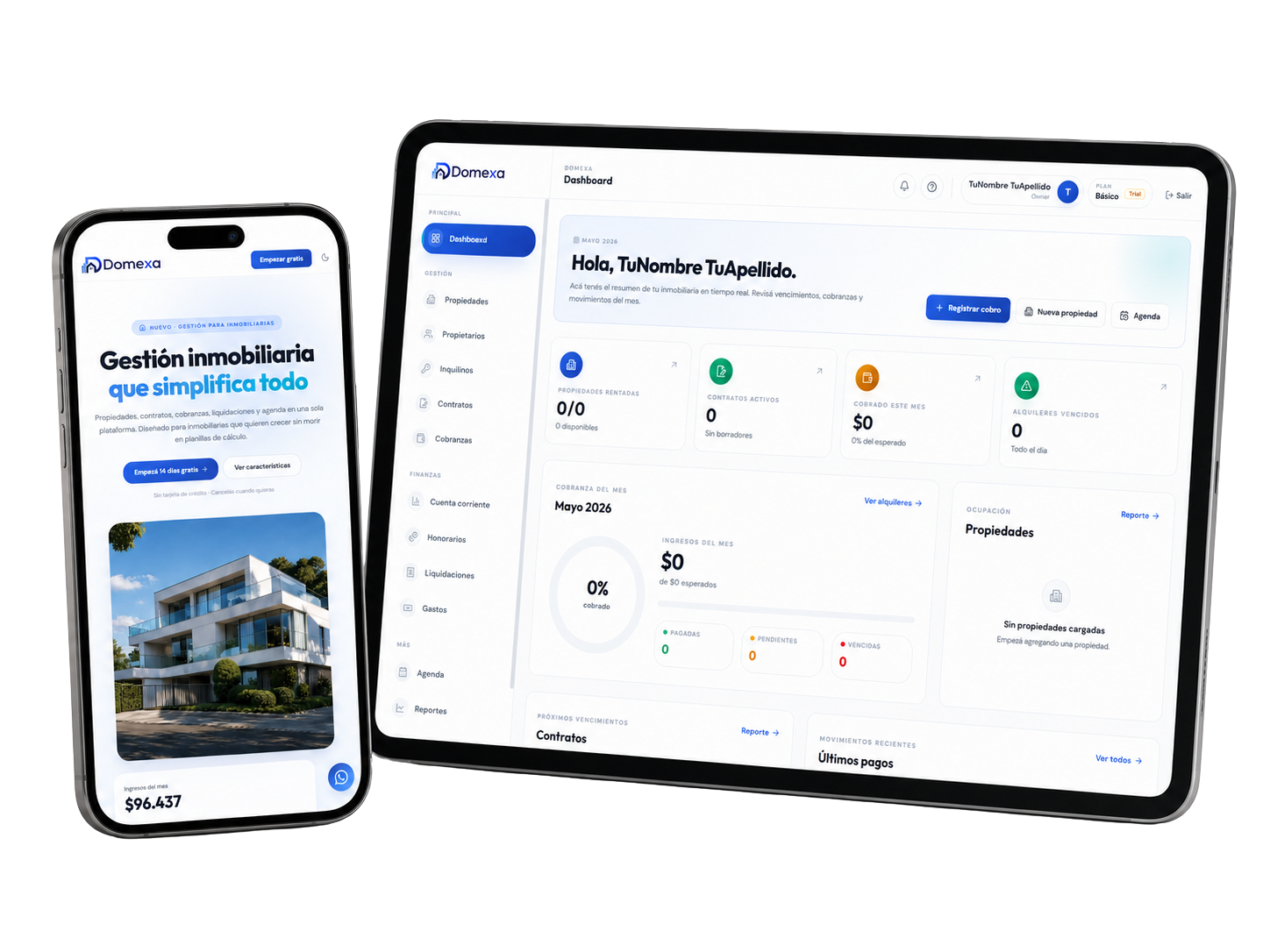 Plataforma SaaS de gestión inmobiliaria Domexa